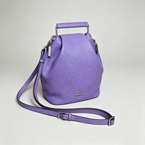Elegant Ladies Purple Bucket Handbag Pebbled Grain Texture Metal Top‑handle Adjustable Detachable <b>Strap</b> Casual <b>Shoulder</b> <b>Bag</b> - Product Image 2