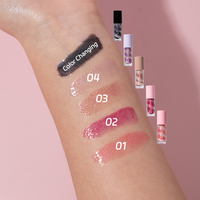 Gloss à lèvres végétalien hydratant teinté, changeant de couleur, personnalisable avec votre logo, enrichi en vitamine E, effet tourbillon, 5 teintes lumineuses