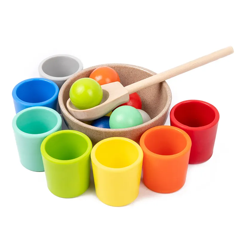 7 palline in tazza per bambini Montessori giocattolo per 1 anno bambino in età prescolare gioco di abbinamento in legno per l'apprendimento dell'ordinamento e conteggio dei colori