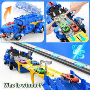 Circuit de course de dinosaures pour enfants, transforme les dinosaures en monstres, voiture de course, camion jouet avec 2 véhicules jouets en alliage moulé sous pression à friction - Product Image 4