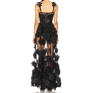 <span class=keywords><strong>Abito</strong></span> Lungo da Sera in <span class=keywords><strong>Tulle</strong></span> <span class=keywords><strong>Nero</strong></span> con Paillettes Floreali 3D e Spalline Trasparenti - Fornitore Verificato dal Guangdong, Cina - Product Image 3