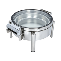 Plat à chafing rond en acier inoxydable avec couvercle hydraulique en verre trempé, chauffe-plats commercial pour buffet et banquet