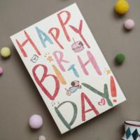 Carte d'anniversaire haut de gamme à texture gaufrée enfantine, imperméable, carte postale manuscrite, style vintage, enveloppe en carton duplex de coton