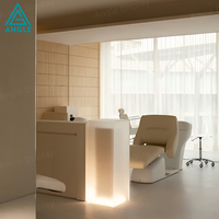 Aménagement complet sur mesure de poste de travail et de présentation pour salon de beauté ou boutique, avec conception intérieure clé en main et rénovation de magasin