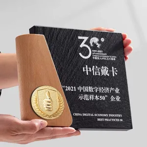 ADL 2023 New Design Book Shape Design Crystal Glass Stone Trophy Awards with Wooden for Souvenir Business Gifts