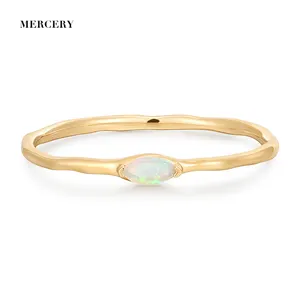 Mercery Ethiopian Opal Oval Cut Bezel Setting 14k Solid Gold Curved Wave Band Stack Ring Unique Design Women Party Wear Rings