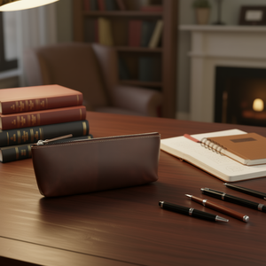 Astuccio in Pelle Artigianale Pallavi Marrone Scuro, Accessorio di Scrittura Premium per Scuola e Ufficio - Product Image 2