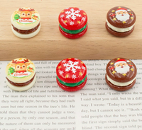 Ornement en résine en forme de macaron de Noël, figurine peinte à la main, mini décoration ronde pour cadeau de Noël