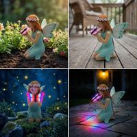 Statue de fée en résine à énergie solaire avec lumière LED papillon à changement de couleur, décoration de jardin extérieure imperméable