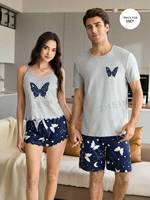 Vente directe d'usine, pyjamas d'été courts pour couples, tissu tricoté doux, ensemble décontracté pour la maison