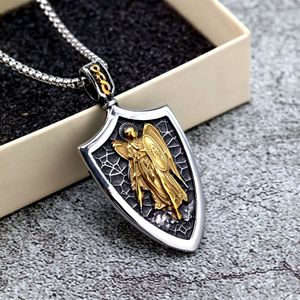 Collier pendentif Saint Michel Ange en acier inoxydable, forme bouclier, bijoux de mode pour homme, cadeau - Product Image 2