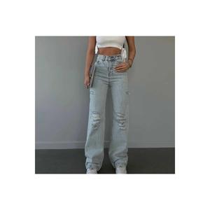 Jeans gamba larga a vita alta da donna