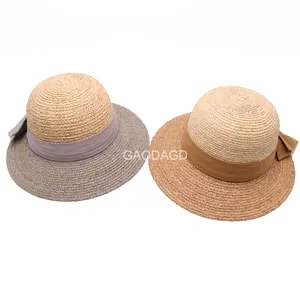 D D 2024 Bulk New Mixed-colors Bucket Hat Raffia Straw Braid Sun Hat Visor Hat With Big Brim For Women