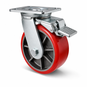 Rueda Giratoria Industrial Roja con Freno y Montaje en Placa para Carros y Muebles - Product Image 1