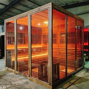 Sauna moderne en bois de cèdre rouge massif, chauffage infrarouge électrique 6 kW, design résistant aux intempéries, villa, bien-être toute l'année, personnalisable - Product Image 4