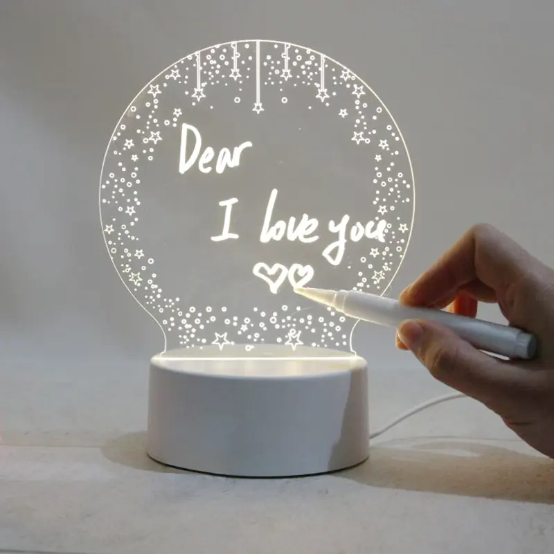 creative 3d led drawing note board rewritable night light with message board