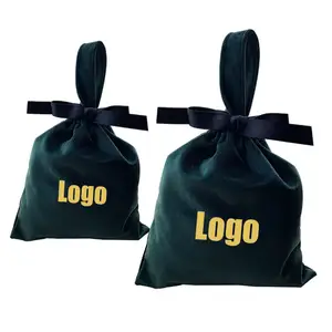 Velvet Bag Drawstrings High Quality Fashion Style Custom LOGO Dark Green Small Drawstring Satin Velvet Gift Bags Hair Jewelry Packaging
