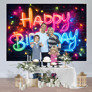 Toile de fond d'anniversaire néon phosphorescente-Mur de briques urbaines avec fond de <span class=keywords><strong>photographie</strong></span> Funky Graffiti Hip Hop Teen Séance photo - Product Image 4