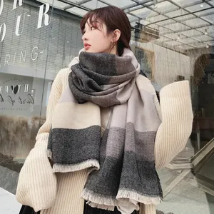 Écharpe en laine, glands châle de salle Air-conditionné, en treillis coréen <span class=keywords><strong>du</strong></span> <span class=keywords><strong>sud</strong></span>, automne et hiver en cachemire, image de femme, couleur unie - Product Image 1
