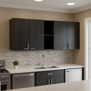 Armoire murale à double porte Olimpo, 4 étagères, noire, rangement de cuisine contemporain - Product Image 2