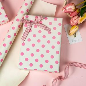 Pink Beige Polka Dot <b>Tissue</b> <b>Paper</b> 17 In X 32.8 Ft Reversible Gift <b>Wrap</b> Classic Style Disposable Packaging - Product Image 4