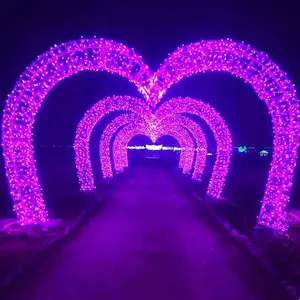 Outdoor Street Decoration Metal Wedding Heart Led 3d Christmas Motif Arch Light street motif