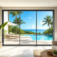 Ventana Corredera de Aluminio con Dimensiones Personalizadas, Doble Acristalamiento, Vidrio Templado Low-E con Mosquitera para Balcón de Villa