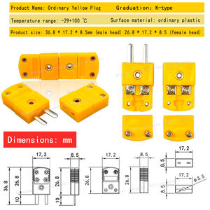 K-Type <span class=keywords><strong>Thermocouple</strong></span> พร้อมปลั๊กสีเหลืองขนาดใหญ่ปลั๊กสีเหลืองแบนตัวผู้ตัวเมียปลั๊กเซรามิกชนิด K ที่มีอุณหภูมิสูงพร้อมแกนทองแดง - Product Image 2