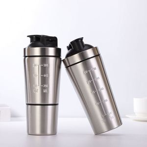 Shaker <b>Bottle</b> Metal Shaker <b>Bottle</b> Double Section Shaker <b>Bottle</b> with Scale for Gym - Product Image 1