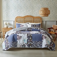 Ensemble de couvre-lit de style américain 3 pièces en microfibre brossée avec taie d'oreiller, drap imprimé fleuri, couvre-lit patchwork