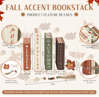 7 Pièces Décorations de Table en Bois pour l'Automne, Empilement de Livres, Feuilles Tombantes