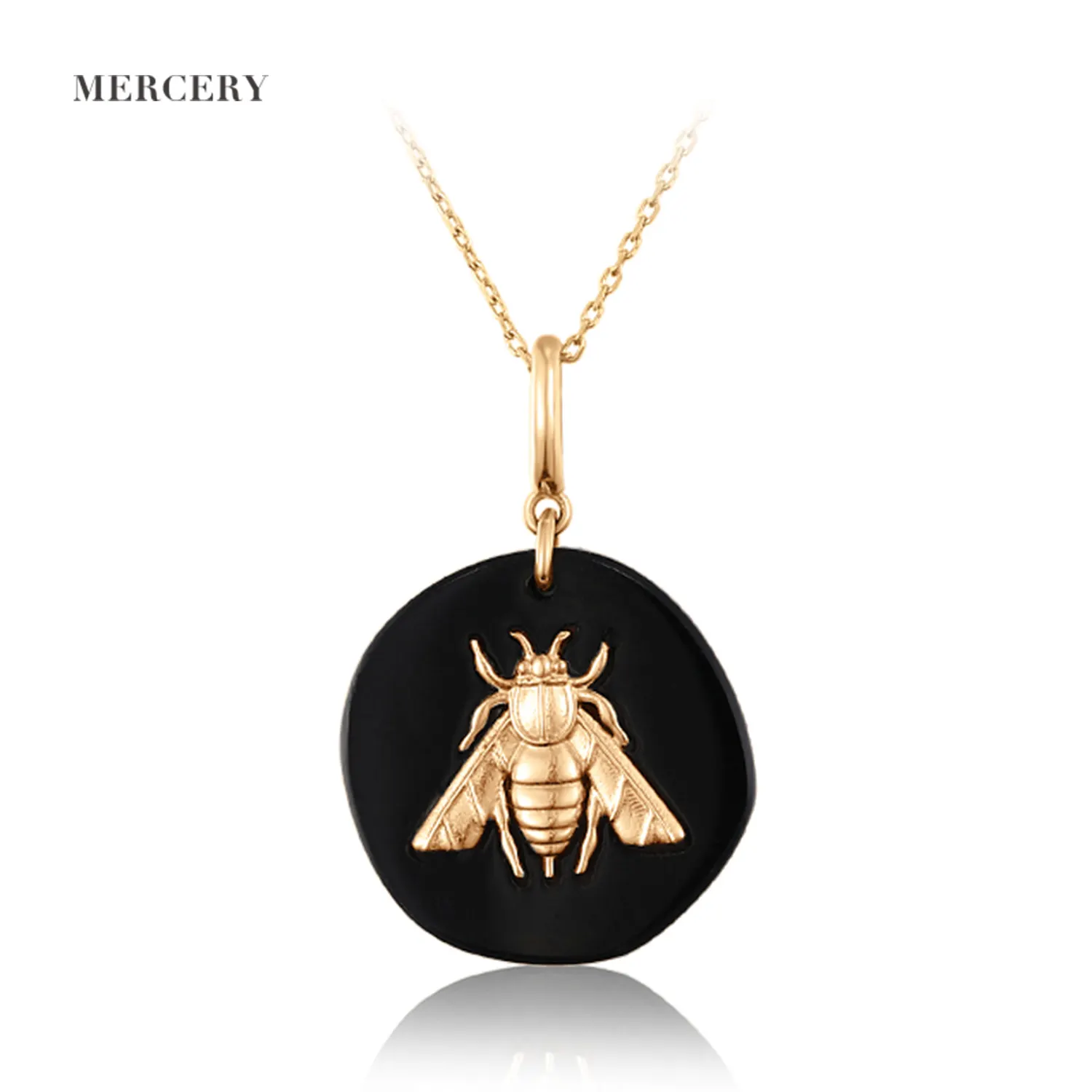 Mercery 2022 Fashion Jewelry New Arrivals Cute Bee Pattern Pendant Necklace 14K Solid Gold Necklace Women Fine Jewelry