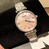 Montre Femme Ultra Fine Tendance en Gros avec Lunette en Cristal, Cadran Nacre Blanc, Acier Inoxydable, Mouvement Quartz, Étanchéité 50m