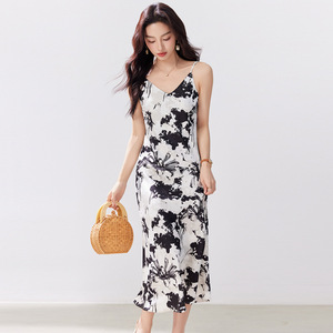 V-neck Floral Print Slip Dress Women's Acetate Fabric Casual Daily Wear Mid Length - Product Image 4