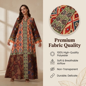 Premium Printed <b>Kaftan</b> Dress Women Four Way Stretch Hotfix Maxi <b>Long</b> Sleeve Modest Ethnic Boho Style for Resort Gathering - Product Image 5