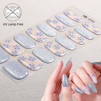 Usine OEM Mix Fleurs 22 bandes Blue Ice Flora 100% Real Polish Uv Harden Free Gel Nail Stickers