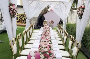 เก้าอี้รับประทานอาหารสแตนเลสแบบทันสมัยด้านหลังเป็นรูปหัวใจดีไซน์ใหม่สำหรับโรงแรมงานแต่งงานงานปาร์ตี้/งานจัดเลี้ยงในร้านอาหาร - Product Image 6