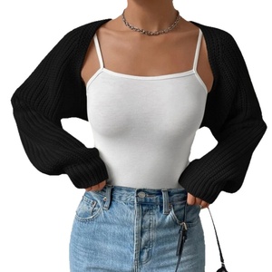 Nouveau <span class=keywords><strong>Cardigan</strong></span> Court <span class=keywords><strong>Femme</strong></span> en Maille Côtelée Style Balletcore à Manches Raglan Longues, Ouvert sur le Devant, pour l'Automne, Vêtement Décontracté au Crochet - Product Image 5