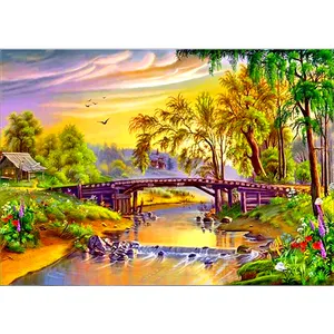 Pittura decorativa del diamante della pittura di paesaggio dell'acqua corrente del ponte pieno del diamante della casa del salone