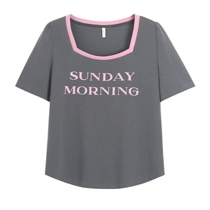 Camiseta Casual de Verano <span class=keywords><strong>para</strong></span> Mujer, Talla Grande, Cuello Redondo, Manga Corta, Holgada, Tejido Comprimido, Mezcla de Algodón, 'SUNDAY MORNING' - Product Image 3