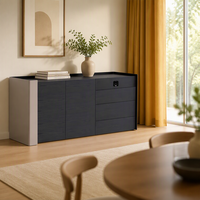 Meuble de salon moderne en placage de chêne noir bicolore, buffets et armoires de salle à manger en bois pour l'intérieur des villas et des hôtels