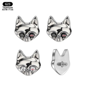 Fox Head <b>Titanium</b> Lip <b>Stud</b> Earrings G23 ASTM F136 6.3mm White Black Zircon Prong Setting Body Jewelry - Product Image 5