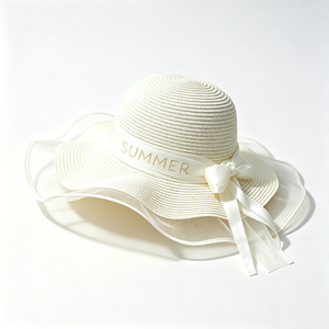 หมวกสานปีกกว้างสำหรับฤดูร้อนแบบ unisex ขายส่ง พร้อมโบว์ระบายผ้าตาข่าย ป้องกันรังสียูวี UPF 50+ เหมาะสำหรับใส่ไปเที่ยวทะเลหรือวันหยุด - Product Image 2