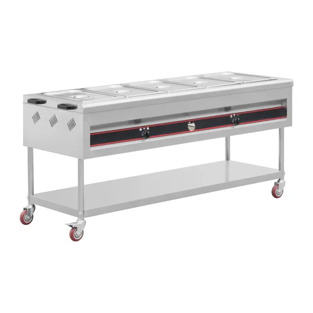 Push Type Gas Bain Marie Voedsel Warmer Buffet Bain Marie Beweegbare 5 Gn Pan Voedsel Warmer Bain Marie Met Onder plank