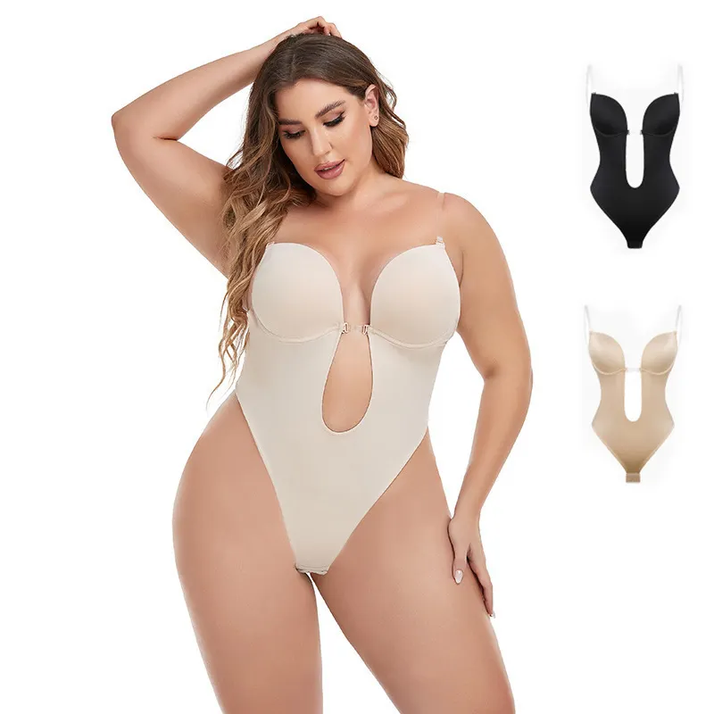 Vente en gros String sans couture dos nu plongeant en U Body Soutien-gorge plongeant invisible pour femmes Contrôle du ventre Body Suit robe moulante