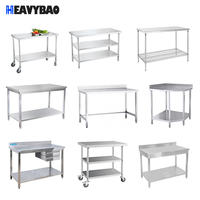 Heavybao équipement de cuisine banc de travail Restaurant Table en acier inoxydable cuisine moût Table armoire évier