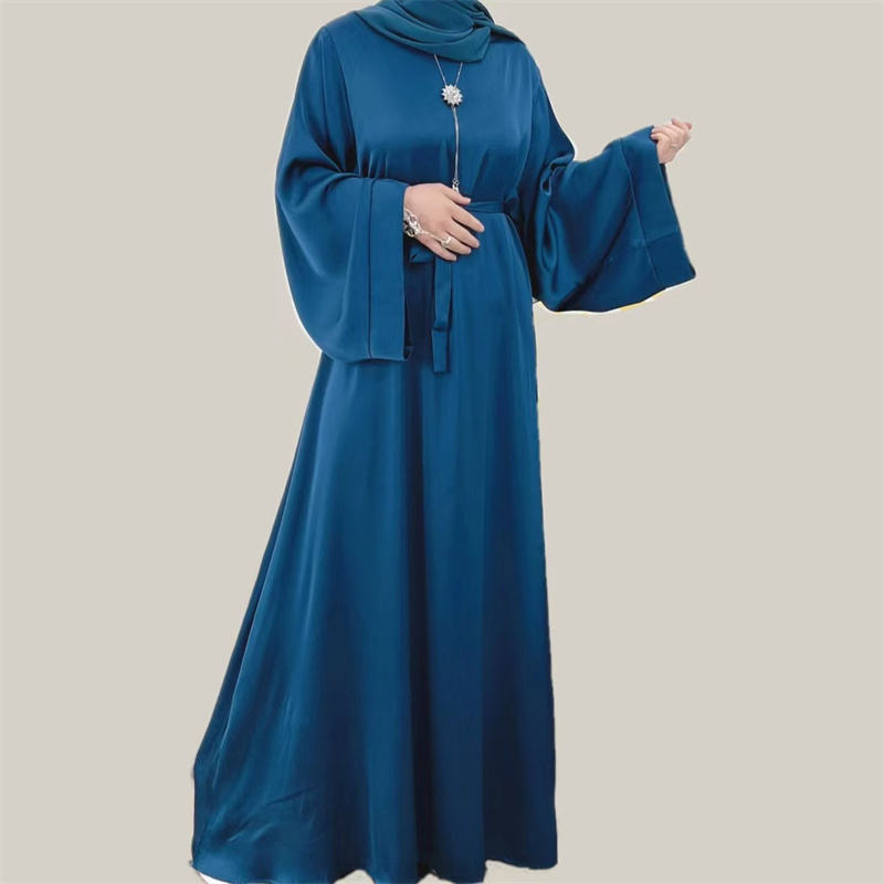 Bulk Stock Turkey Modest Dubai Eid Robe Sale Abaya Online Solid Color  Luxury Abaya Women Muslim Dress Satin Silk Closed Abaya - Main Image