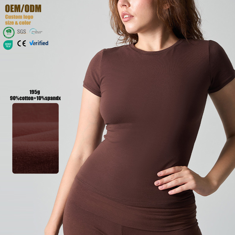Cotton Spandex Slim Fit Women's Yoga Gym Casual T-shirt High Elastic Soft Sports Fitness t Shirts