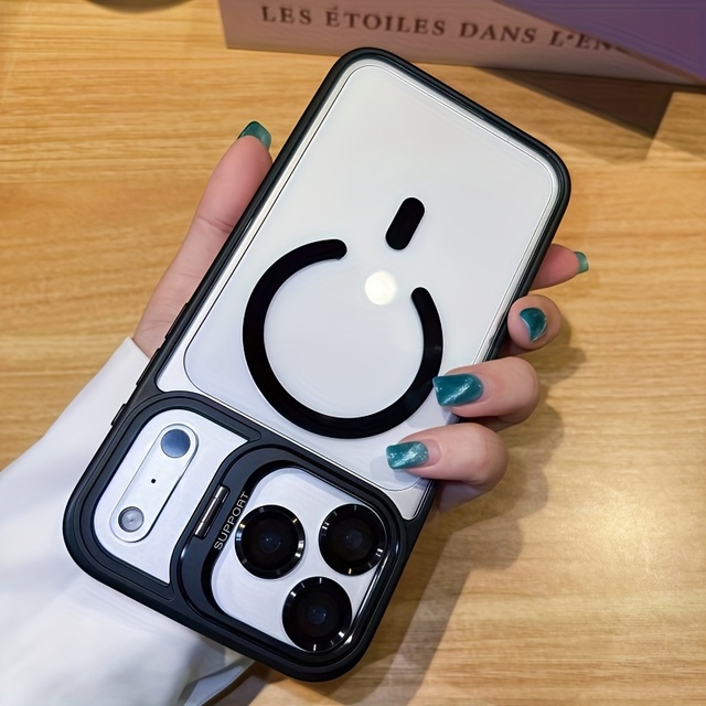 3in1 Magnetic Metal Frame Case with Lens Protector Stand for IPhone 17/16/15/14/13/12/11 Series TPU Shockproof Cover