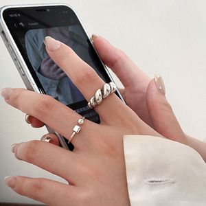 Anillo Cuadrado Redondo de Plata de Ley S925 para Mujer, Anillo Abierto Geométrico Minimalista, Joyería de Moda para Uso Diario - Product Image 1